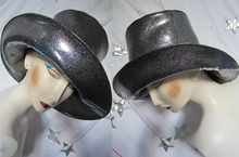 chapeau de pluie, 60-61-XL, noir pailleté argent simili-cuir, spectacle, fêtes