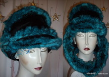 chapka turquoise et noir, fausse-fourrure, chapeau hiver 2012-2013