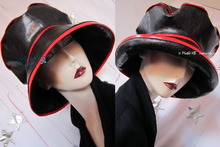 Regenhut, schwarz-ebenholz und rot, 62-63/xxl, Eleganz exzentrisch retro stil Regenhüte
