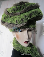 chapeau bonnet d'hiver vert caïman flash & gris, 