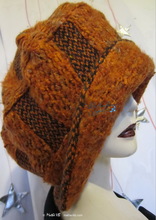 Winter Mütze, Hut, schwarz-Ziegelrote-Orange, gestrickter-Wolle