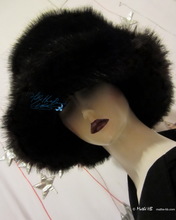 chapeau d'hiver, prune noire irisée noir, L-XL, toque fausse-fourrure chic