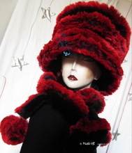 chapeau noir à spirale rouge prune, chapeau hiver