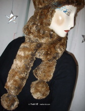 2 PomPom scarve, grey and rust crumpled mink faux fur, elegance 2012 winter