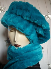 béret bonnet bleu turquoise, imitation-fourrure, L-XL