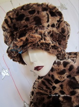 Mütze, Leopard Kastanie und Karamell Kunstpelz, Winter, L-XL