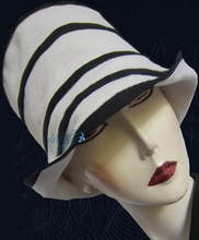 summer sun-hat, white and night navy, cotton and linen, L