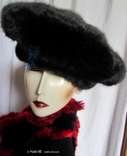 winter hat, black elegant beret faux-fur