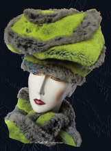 Mütze, flash grün gelb und grau Kunstpelz, Winter Hut