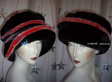 chapeau d'hiver F-fourrure-excentrique, 59-60, rouge-noir