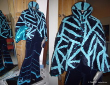 cape "Seventia", turquoise and night-blue faux-fur  