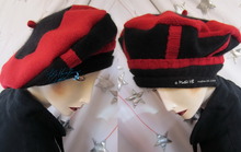 Herbst Mütze, 56-59, schwarz und rot, verfilzte Woll gestrickter, Winter Hut