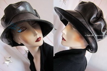 Rain hat, black ebony, 58-59/L, leatherette, 2013 elegance retro style