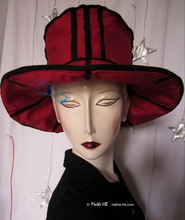 chapeau-été soleil-psychédélique rouge-carmin et noir, XL