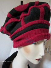beret hat, black wool and red knitted recycled, 2012-2013 winter hats